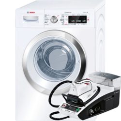 Bosch Active Oxygen WAW28750GB A+++-30% 9kg 1400 Spin Washing Machine in White & Bosch TDS4571GB i-Temp Steam Generator Bundle